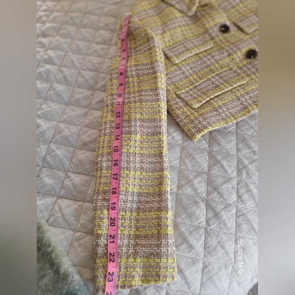 Zara Women's Yellow and Cream Plaid Tweed Blazer - Picture 6 of 7